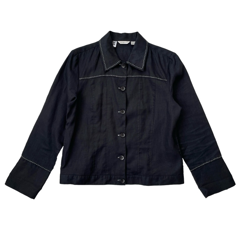 Irish Linen Jacket with Decorative Stitching, Malcolm & Co, Black/White, Sz 10